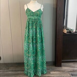 New Light Green Floral Maxi Dress Whimsical Boho Hippie Artsy Coquette Girl XS